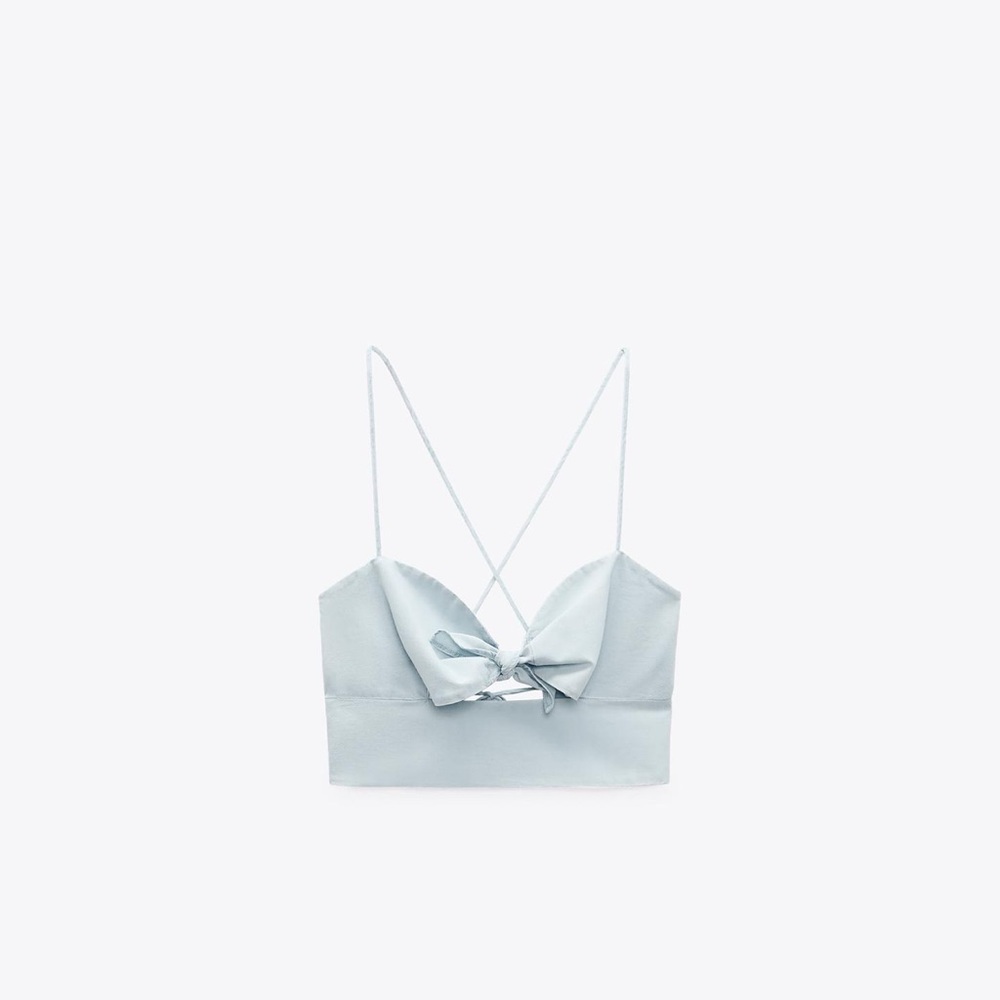 Zara stylish Light Blue Bow Crop Top